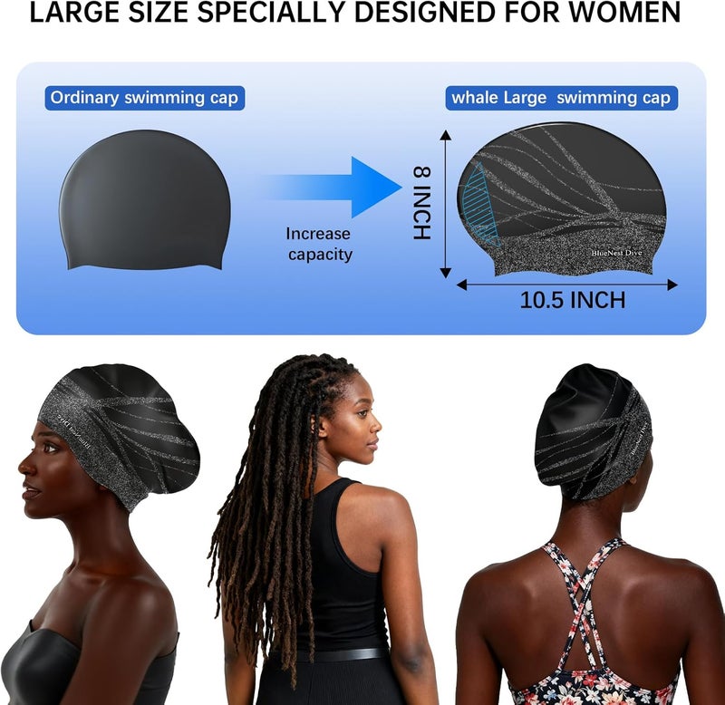 BlueNest Dive Large Silicone Swim Cap Durable Silicone Waterproof Construction with Ultra-Elastic Design Effectively Keeps Hair Dry. Suitable for Long Hair, Curly Hair, and Long Dreadlocks - Image 4
